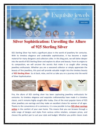 Silver Sophistication Unveiling the Allure of 925 Sterling Silver