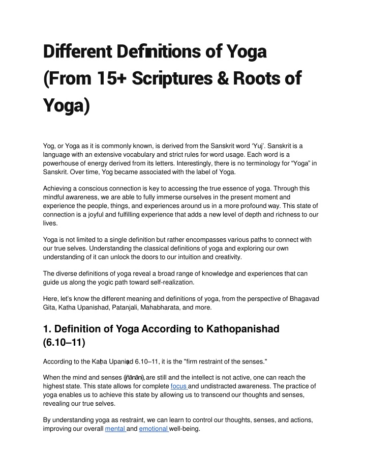 different de nitions of yoga from 15 scriptures roots of yoga