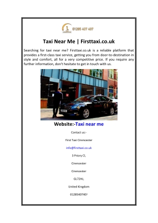 Taxi Near Me  Firsttaxi.co.uk