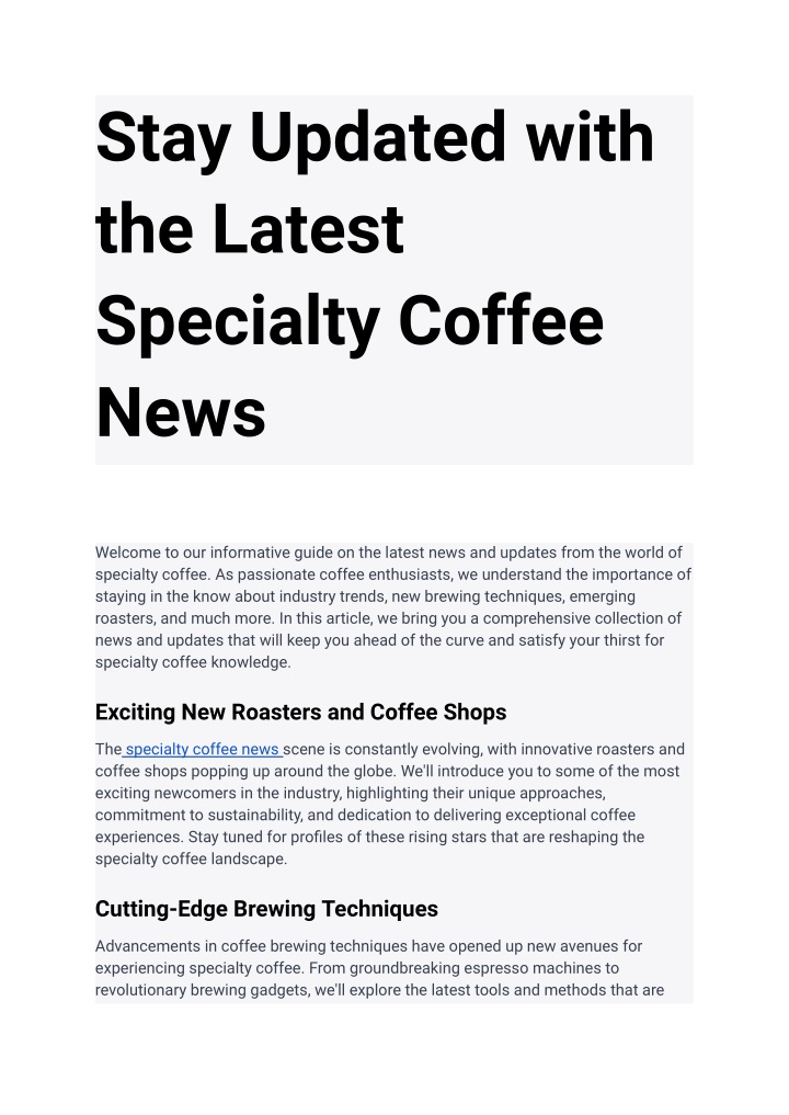 stay updated with the latest specialty coffee news