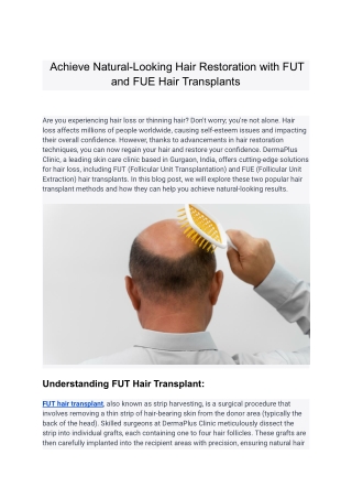 Achieve Natural-Looking Hair Restoration with FUT and FUE Hair Transplants