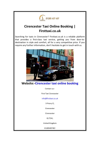 Cirencester Taxi Online Booking Firsttaxi.co.uk