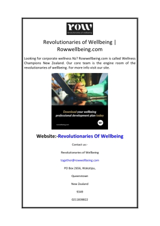 Revolutionaries of Wellbeing Rowwellbeing.com