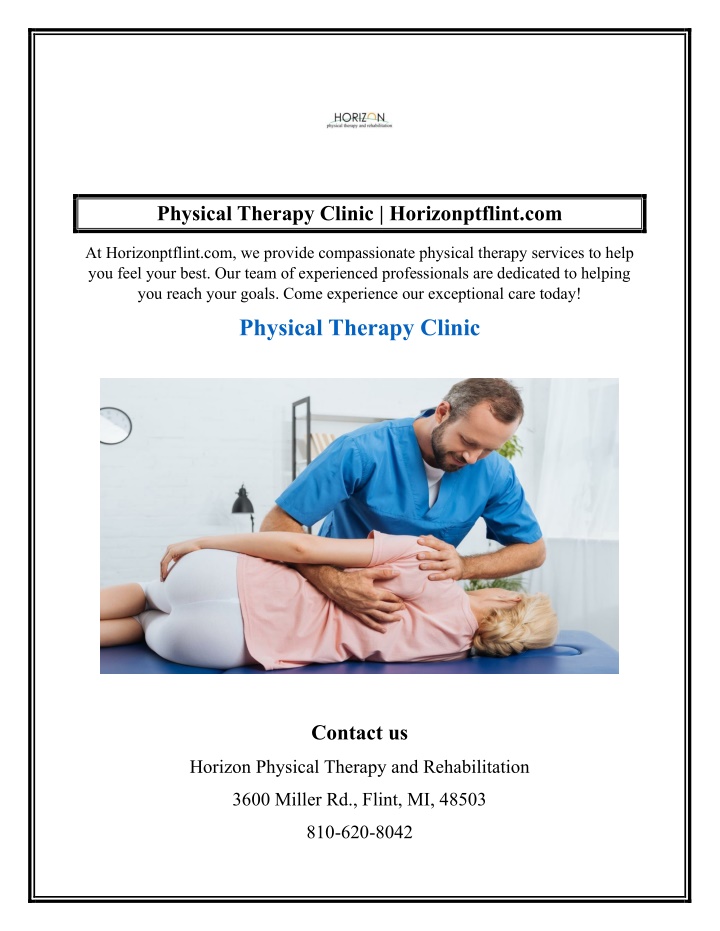 physical therapy clinic horizonptflint com