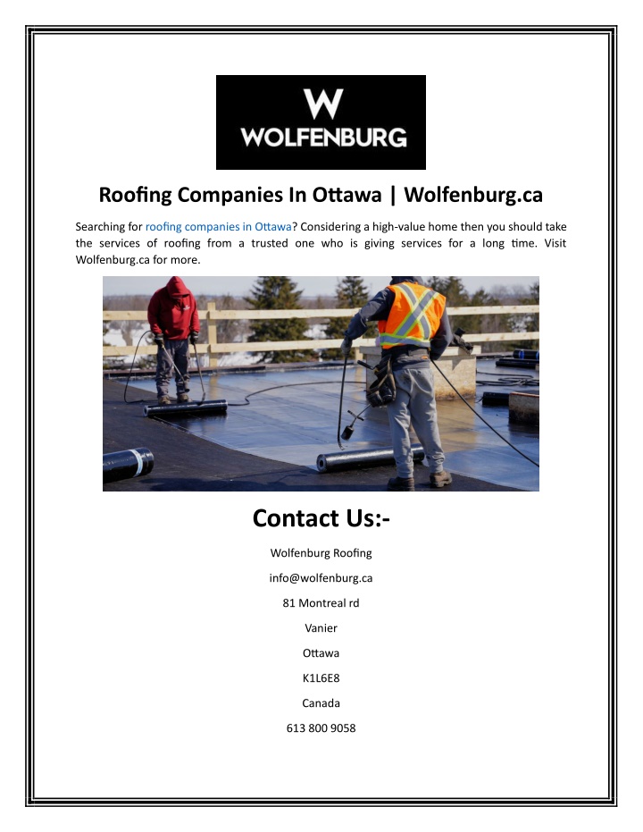 roofing companies in ottawa wolfenburg ca