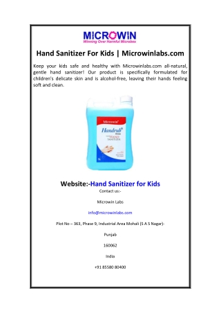Hand Sanitizer For Kids Microwinlabs.com
