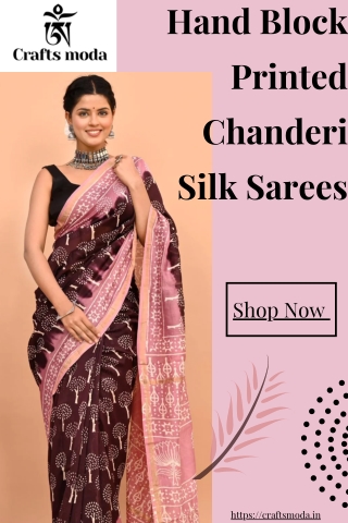 Shop Hand Block Printed Chanderi Silk Sarees Online