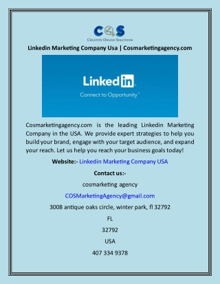 Linkedin Marketing Company Usa  Cosmarketingagency