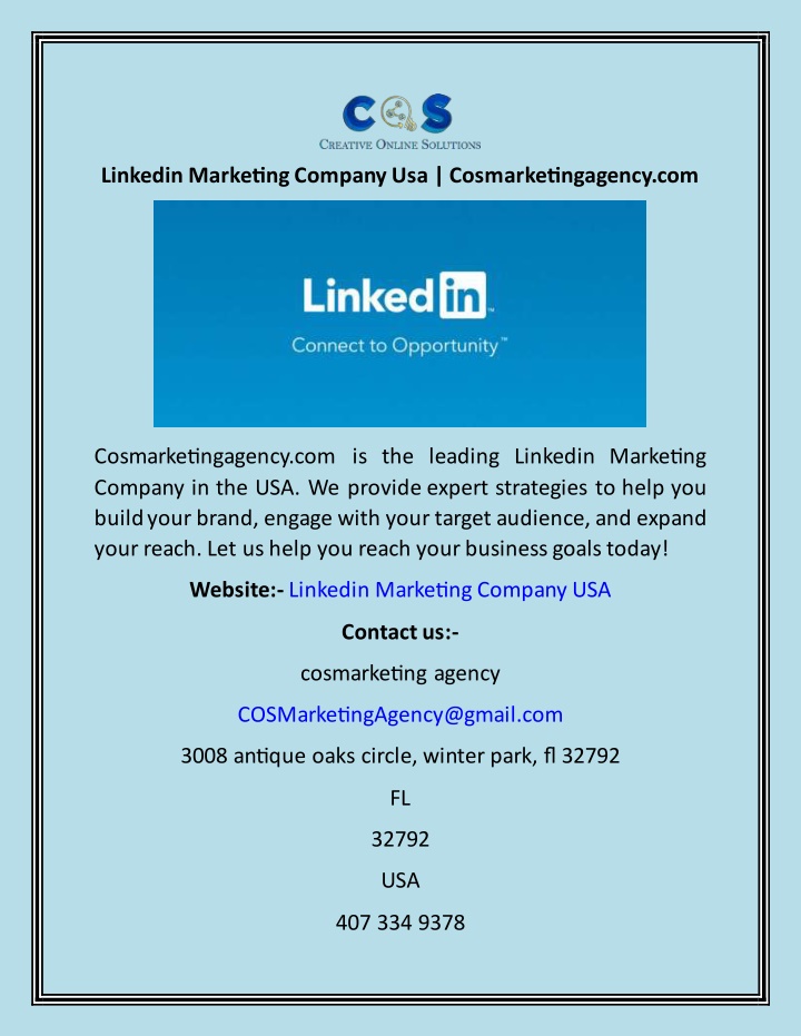 linkedin marketing company usa cosmarketingagency