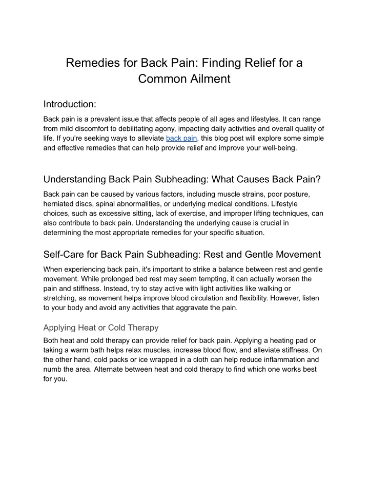 remedies for back pain finding relief