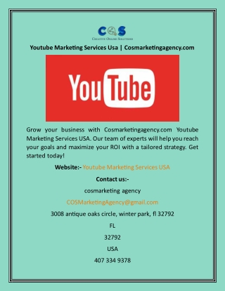 Youtube Marketing Services Usa  Cosmarketingagency