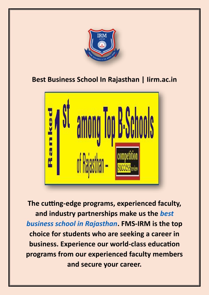 best business school in rajasthan iirm ac in