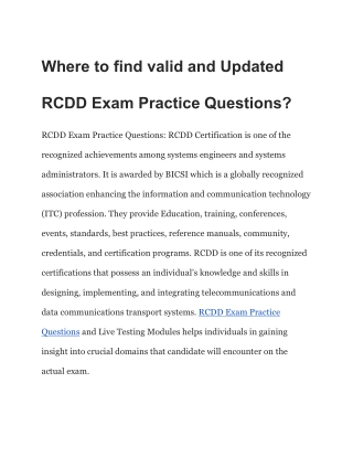 Where to find valid and Updated RCDD Exam Practice Questions