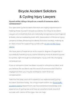 Bicycle Accident Solicitors & Cycling Injury Lawyers