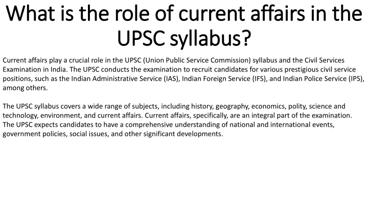 what is the role of current affairs in the upsc syllabus