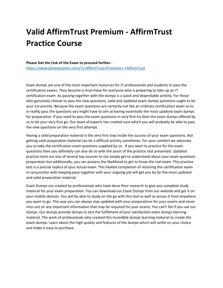 valid affirmtrust premium affirmtrust practice