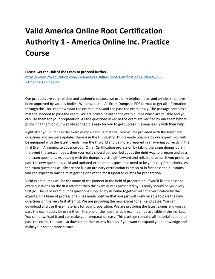 valid america online root certification authority