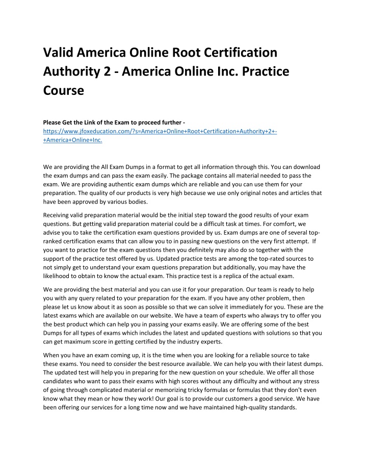 valid america online root certification authority