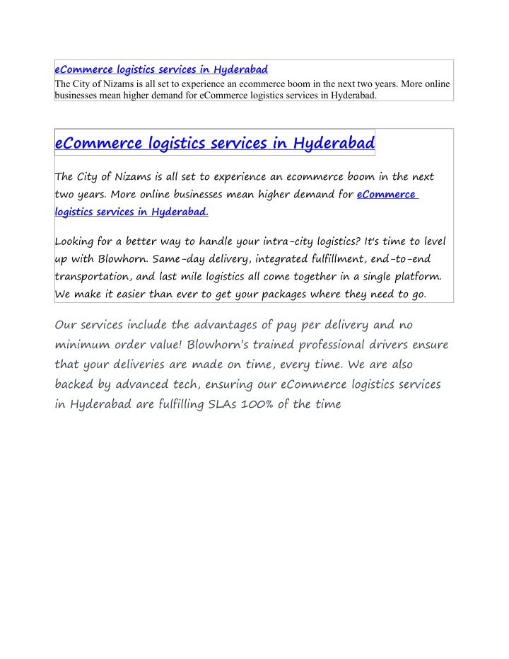 ecommerce logistics services in hyderabad