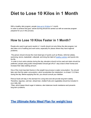 Diet to Lose 10 Kilos in 1 Month