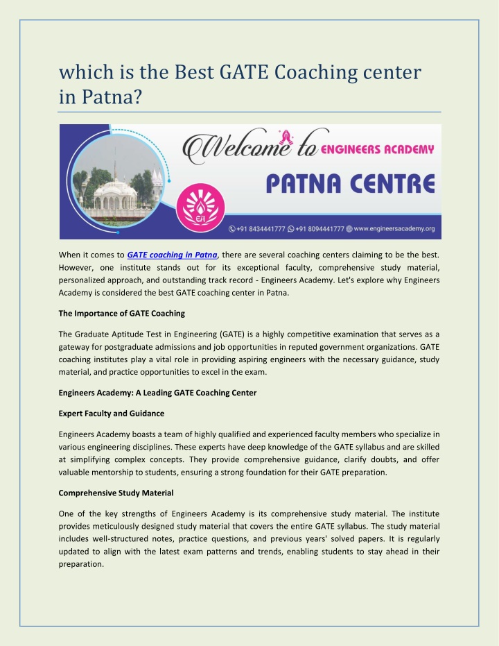 which is the best gate coaching center in patna