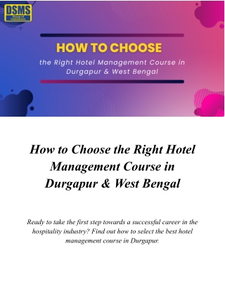 How to Choose the Right Hotel Management Course in Durgapur & West Bengal