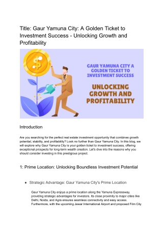 Gaur Yamuna City A Golden Ticket to Investment Success - Unlocking Growth and Profitability