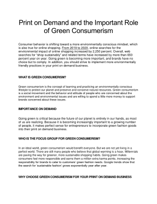Print on Demand and the Important Role of Green Consumerism