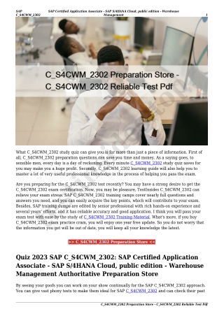 C_S4CWM_2302 Preparation Store - C_S4CWM_2302 Reliable Test Pdf