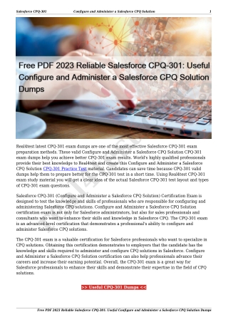 Free PDF 2023 Reliable Salesforce CPQ-301: Useful Configure and Administer a Salesforce CPQ Solution Dumps