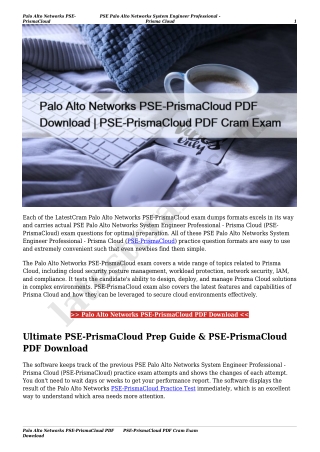 Palo Alto Networks PSE-PrismaCloud PDF Download | PSE-PrismaCloud PDF Cram Exam