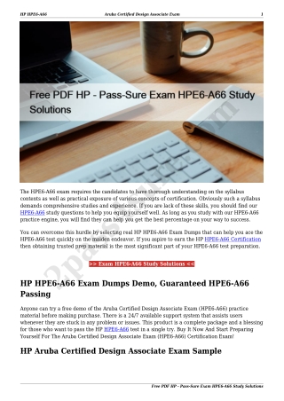 Free PDF HP - Pass-Sure Exam HPE6-A66 Study Solutions