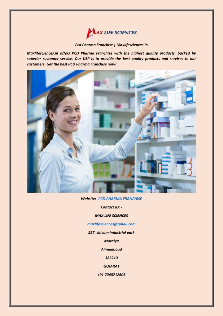 pcd pharma franchise maxlifesciences in