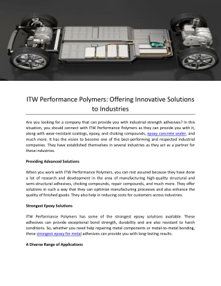 ITW Performance Polymers Offering Innovative Solutions to Industries