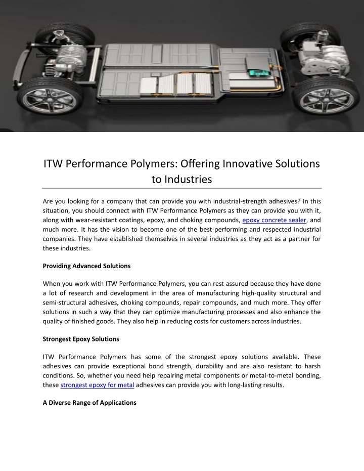 itw performance polymers offering innovative