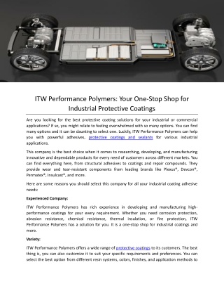 ITW Performance Polymers-Your One-Stop Shop for Industrial Protective Coatings
