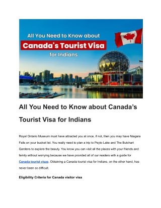 Navigating Canada's Tourist Visa: Essential Information for Indian Visitors