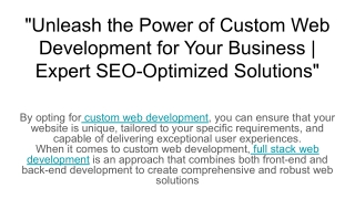 unleash the power of custom web development