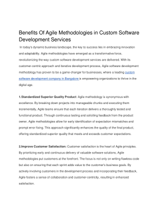 Benifits of Agile Methodologies in Custom Software Development Services