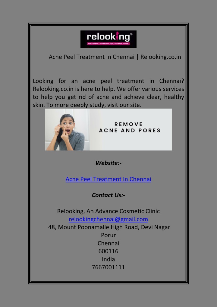 acne peel treatment in chennai relooking co in