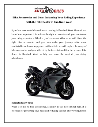 Bike Accessories and Gear Enhancing Your Riding Experience with the Bike Dealer in Kandivali West