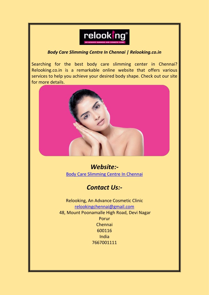 body care slimming centre in chennai relooking