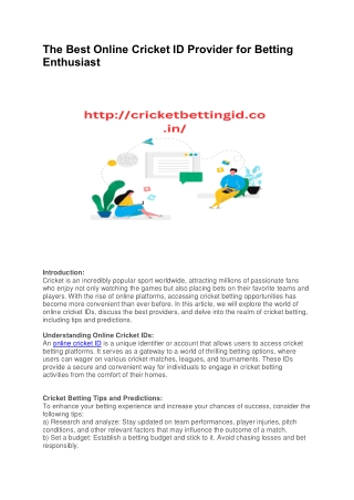 The Best Online Cricket ID Provider for Betting Enthusiast