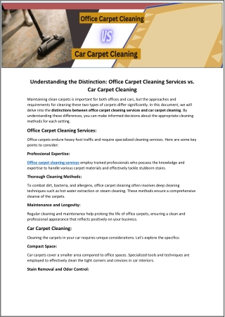 Office Carpet Cleaning Services vs. Car Carpet Cleaning