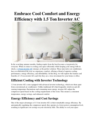 Embrace Cool Comfort and Energy Efficiency with 1.5 Ton Inverter AC