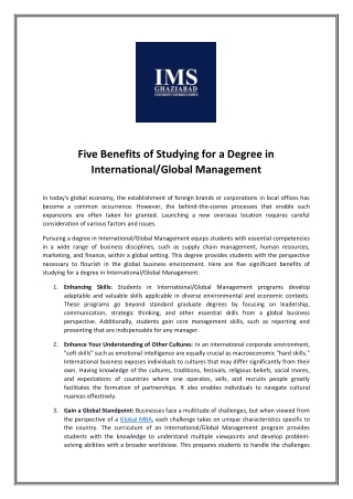 Five Benefits of Studying for a Degree in International/Global Management