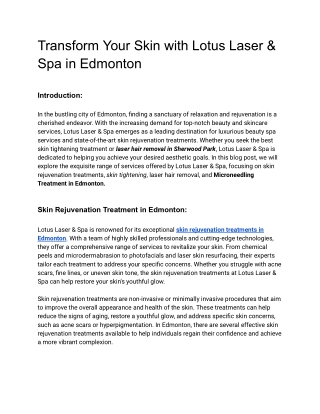 Transform Your Skin with Lotus Laser & Spa in Edmonton