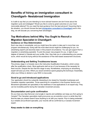 Benefits of hiring immigration consultant in Chandigarh- Nestabroad Immigration
