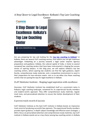 A Step Closer to Legal Excellence Kolkata's Top Law Coaching Center