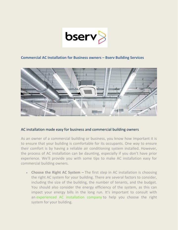 commercial ac installation for business owners